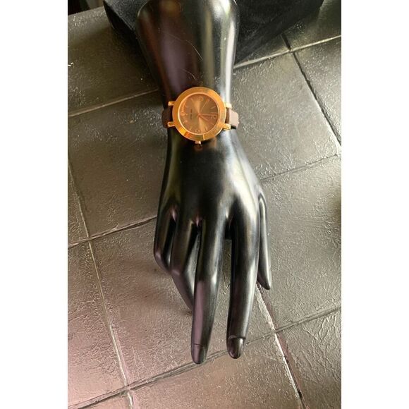 Nine West Rose Gold Tone NW1319 Genuine Leather strap watch, AS IS condition - Picture 1 of 5